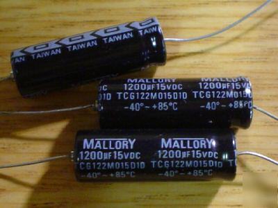 New 10 mallory 15V 1200UF axial capacitors 