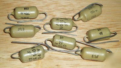8X nos mullard C296 capacitors 100NF 160V mustard caps