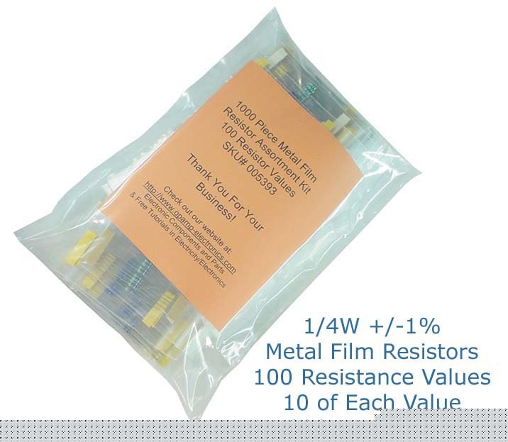 Assortment kit 1/4W 1% metal film resistors 100 values