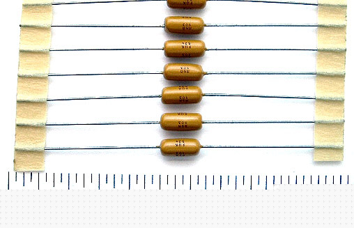 Axial ceramic capacitor ~ .01UF 50V 1% monolithic (25)