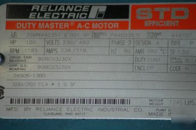New reliance electric motor 100 hp 100HP P44G0357E