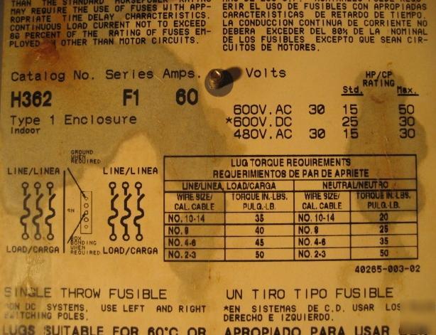 Square d H362 60A.heavy duty enclosed safety switch