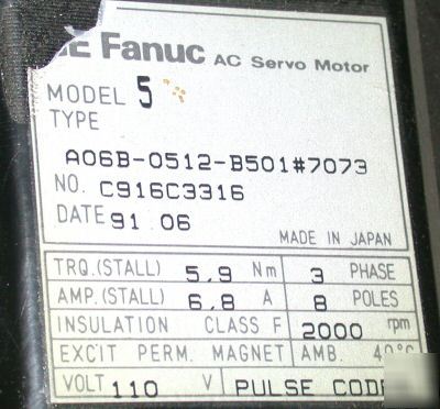 Very nice ge fanuc servo motor A06B-0512-B501#7073