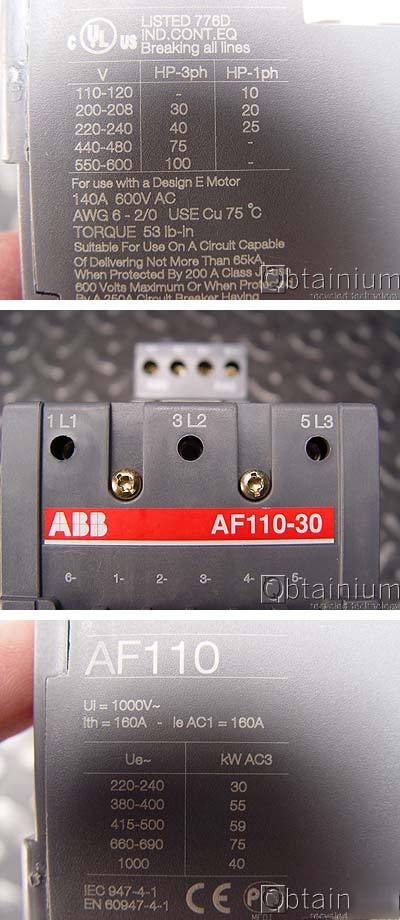 Abb AF110-30 contactor 140A 600VAC 3P