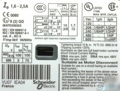 Telemecanique GV2 ME07 motor circuit breaker