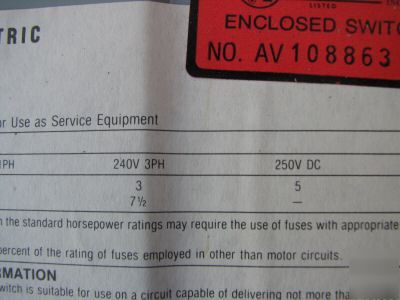 Ge safety switch TG3221 30 amp 240 volt 1PH 125EE