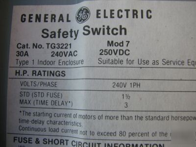 Ge safety switch TG3221 30 amp 240 volt 1PH 125EE