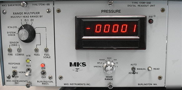 Mks baratron 170M-25D & -6B digital readout and range m