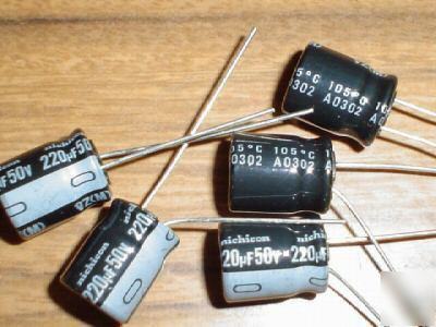 New 50PCS 50V 220UF nichicon hi temp radial capacitors 