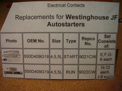 New contact set-westinghouse jf autostarter size 4,5,5L