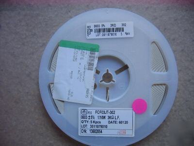 Smd 0603 3K ohm resistor 5% qty 5000 pieces msrp $49