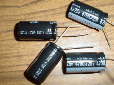 New 10 nichicon 25V 4700UF hi temp radial capacitors 
