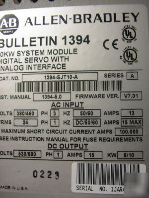 Allen bradley digital servo controller 1394-SJT10A