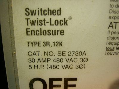 Hubbell switched twist-lock enclosure nema 3R-12 30 amp
