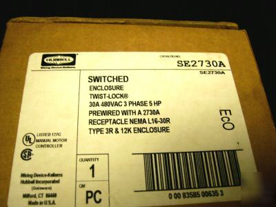 Hubbell switched twist-lock enclosure nema 3R-12 30 amp