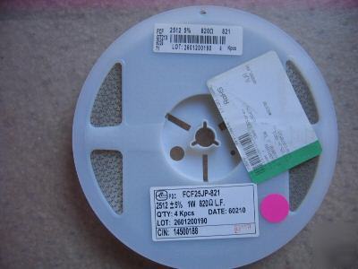 Smd 2512 820 ohm 1 watt resistor 5% qty 4000 msrp $1049
