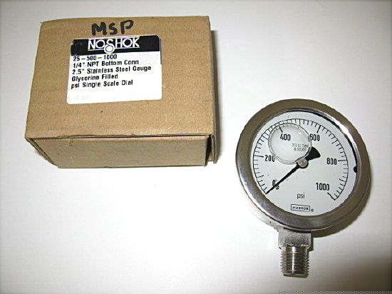 New glycerine filled 0-1000PSI noshok ss pressure gauge 