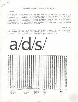 Ads a d s amplifier p-40, ps-5, pq-10 service manual