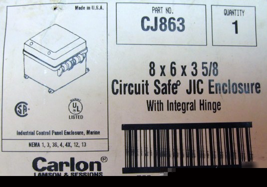 Nos carlon 8X6X3 5/8 circuit safe jic enclosure #CJ863 