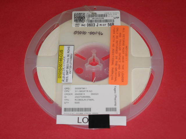 Yageo 56OHM 0603 5% smt smd chip resistor RC0603JR 10K
