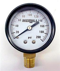 New merrill PG200 pressure gauge ~ 0 to 200 psi ~ brand 