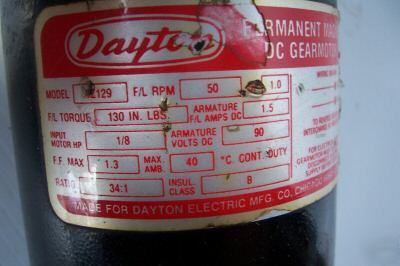Dayton 4Z129 permanent magnet dc gear motor 1/8 hp