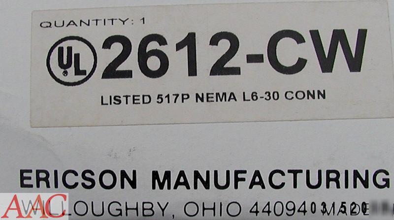 Ericson 30AMP safety perma-tite twist lock plug 2612-cw